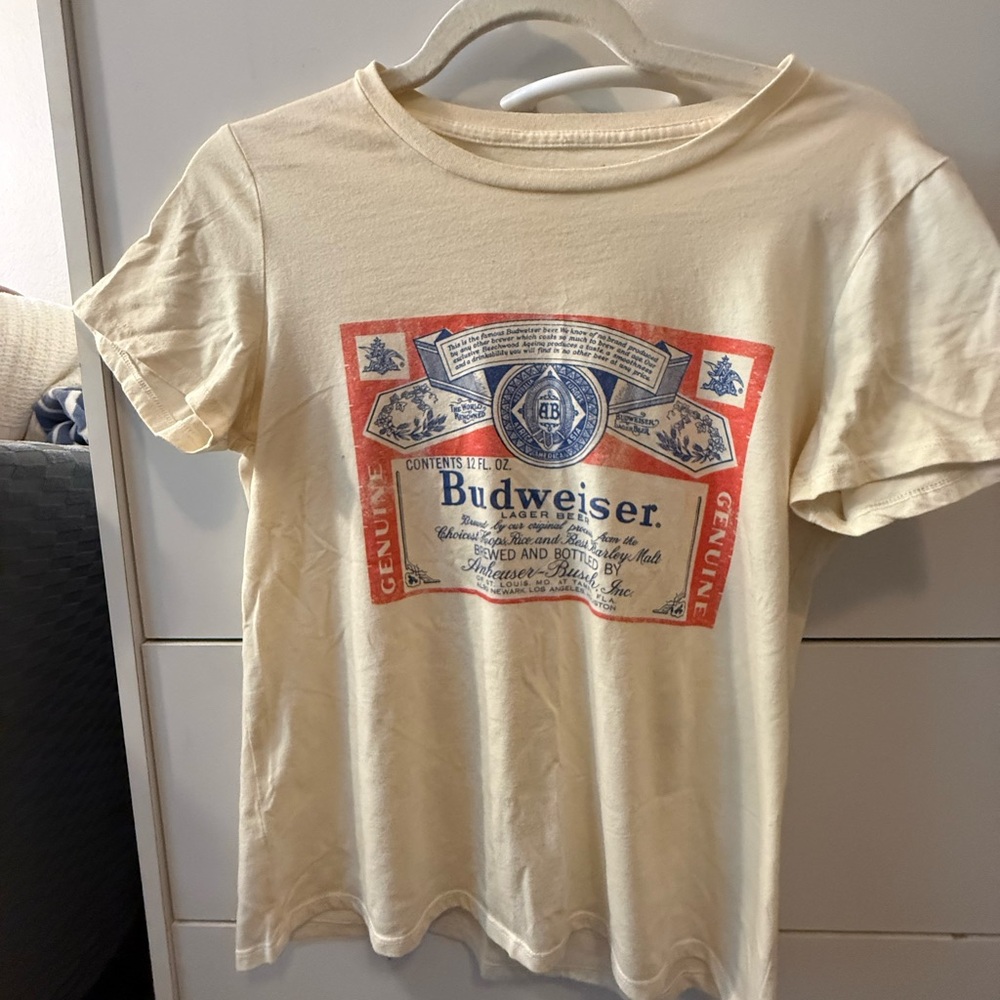 Budweiser Cream Tee with Red and Blue Logo